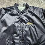 Vintage 90s Black Satin Bomber Jacket Moto Goldwing Graphic NAME Cardinal XL Photo 0