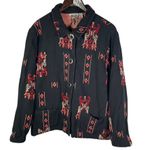 Vintage Chico's Design Large Black Red Embroidered Jacket India Cotton Rayon Size 2 Photo 0