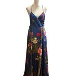 Lulus  Maxi Dress With Tie Floral Print Criss Cross Back High Slit Cruise Prom M Photo 15