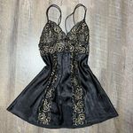 Vintage Y2k In Bloom Gold Black Sheer Lace Satin Mini Slip Dress Womens Small‎ Photo 0