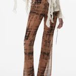 Mango Printed Semi Sheer Side Tie Flare Trousers Brown (large) abstract art deco Photo 6