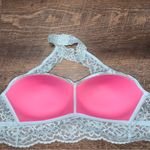 PINK - Victoria's Secret  Blue Lace Choker Wireless Bra Women’s Size Medium Photo 3
