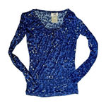 Fuzzi Made In‎ Italy Long Sleeve Blue Leopard Tee Shirt Black Blue Size XS Y2K Photo 0