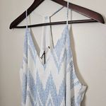 Three Eighty Two  Dress Tanner Slip White Blue Chevron Dot Print Mini Cocktail Photo 6