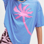 Free People NWT  Ragabond Striped Palm Applique Tee - electric blue combo - XS Photo 0