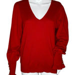 Lauren Ralph‎ Lauren Sweater Womens Large Red Balloon Sleeve Boho Classic Preppy Photo 0