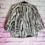 WD.NY ABSTRACT ART TO WEAR LINEN BLEND BUTTON FRONT BLAZER CARDIGAN 8 METALLIC Black Photo 1