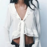 ZARA  white ruffled sailer collar Blouse Photo 0