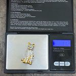 Vintage Unsigned Rhinestones Cat Brooch with Green Eyes Photo 7