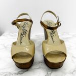 Brighton Flame Wedge Sandals Tan Patent Leather Ankle Strap Peep Toe Size 6.5 Photo 1