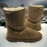 BEARPAW Emma Short 8" Hickory Brown Suede Sheepskin Pull On Boots Womens Size 10 Photo 1