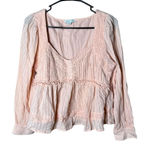American Eagle  Womens Top Blouse Crop Peach Lace Long Sleeve M‎ Photo 0