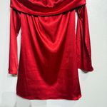 Hyperfire Red Satin Off The Shoulder Long Sleeve Tie Back Mini Dress Sz XS Photo 3