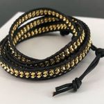 Ronnie M Golden Midnight Black Leather Gold Chain Adjustable Wrap Bracelet Photo 3