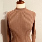ZARA  Brown Long Sleeves Round High Neck Open Back Rib Adjustable Top Size L Photo 7