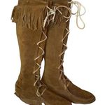 Minnetonka Knee High Leather Lace Up Moccasins 7 Photo 0