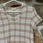Garnet Hill Tan/White Plaid Earth Tones Boho V-Neck Organic Gauze Cotton Top Photo 1
