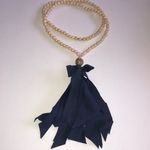 Elegant Beaded Boho Necklace with Navy Fabric Tassel Blue Photo 1