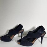 Luna Pedro Garcia  Navy Suede Cut Out Peep Toe Platform Heels Size 39 / 8.5 Photo 7