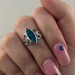 Vintage Blue Green Turquoise Stone Almond Diamond Shaped Rose Band Ring Photo 0