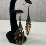 Bohemian Chandelier Earrings Bronze Tone Orange Gemstone Dangle Drop Fairycore Brown Photo 1