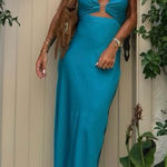 ZARA  Elegant Blue cut out satin slip Maxi Dress Photo 0
