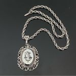 Whiting & Davis Vintage  Black Glass Intaglio Flowers Pendant Silvertone Necklace Photo 1