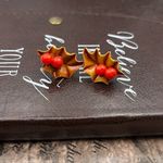 Vintage Holly Berry Earrings Screwback Retro Christmas Holiday Red Brown Photo 7