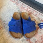 Birkenstock  Royal Blue Textured Slides W 11 M9 Kyoto Nubuck-Suede Leather Photo 2