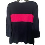 Ralph Lauren Lauren  Knit Top Women XL Button Details Navy Blue Hot Pink Stripe Photo 1