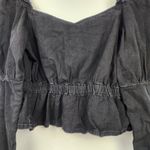 Topshop  Washed Black Denim Puff Long Sleeve Cropped Top Size 6 NWT Photo 2