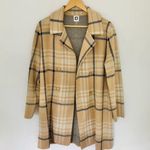 Anne Klein Tan Plaid Coat Soft Trench Open Drape Cardigan Beige Camel Black Neutral Photo 0