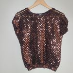 Vintage Toppettes By‎ A Brod Bronze Open Knit Sequin Top Size Medium Gold Photo 1