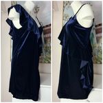 19 Cooper NEW Navy Blue Velvet Velour Ruffle Asymmetrical Mini Dress Size XS Photo 2