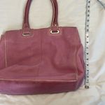 Levenger leather handbag satchel lavender with white piping clean inside EUC Purple Photo 8