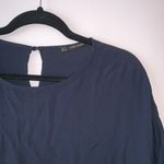 ZARA Navy Ruffle Sleeve Button Back Top Photo 5