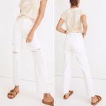 Madewell Perfect Vintage Straight Jeans Size 29 Tile White Ripped Knee Raw Hem Photo 12