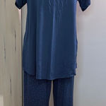 Soma Blue and Gold Polka Dot Pajama Cropped Pajama Set Photo 0