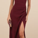 Lulus NWT  Glamorous Disposition Burgundy Ruched Maxi Dress Bridesmaid Gala Sz XL Photo 0