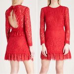 The Kooples | Red Open-Back Floral and Eyelash Lace Edged Dress Sz. Large Photo 1