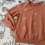 Solitaire  Terracotta Embroidered Daisy Flower Crewneck Sweater Comfy Lounge Photo 1
