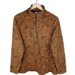 Lands’ End Women's Fleece Quarter Zip Pullover Size Large Burnt Caramel Leopard Orange Photo 0