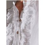 Pilcro  Anthropologie White Linen Ruffled Placket Shirt Size Medium Photo 3