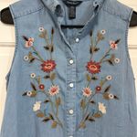 Terre Bleue Sleeveless Denim Dress Floral Embroidery Cabincore Cottagecore NWT Blue Photo 1