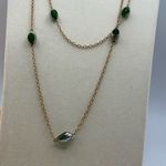 Vintage Mr. We 1970’s green glass gold tone long necklace. Photo 7