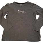 Lands' End Gray Long Sleeve T Shirt Sequin Fox Graphic Women Size L Photo 0