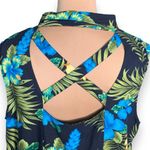 Vintage 90s Plus Size Shirt Dress Tropical Floral Criss Cross Open Back Maxi Black Photo 4