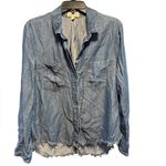 Cloth & Stone  Chambray Blue Button Down Shirt Frayed High Low Hem Medium Cottage Photo 1