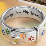 Women’s White Gold Colorful Paw Print “Always in My Heart” Engraved Ring Size 6 Silver Photo 0