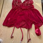 Women's Elegant Lacey Burgundy/Red Lingerie Babydoll w/Garters size Medium/Large Red Photo 5